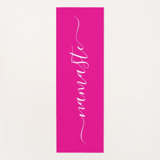 Hot Roze en Wit Elegant Script Namaste Yogamat (Voorkant)