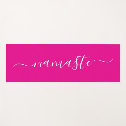 Hot Roze en Wit Elegant Script Namaste Yogamat (Voorkant (horizontaal))