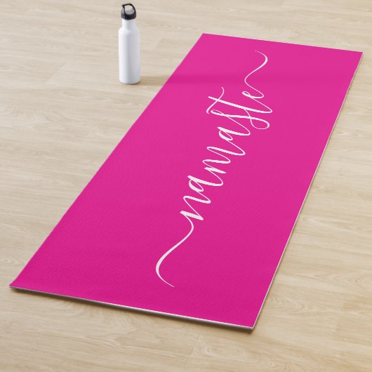 Hot Roze en Wit Elegant Script Namaste Yogamat (In situ)