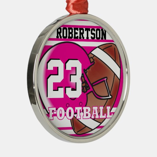 Hot-roze en wit Football Metalen Ornament (Rechts)