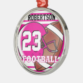 Hot-roze en wit Football Metalen Ornament (Links)