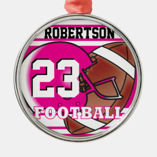 Hot-roze en wit Football Metalen Ornament