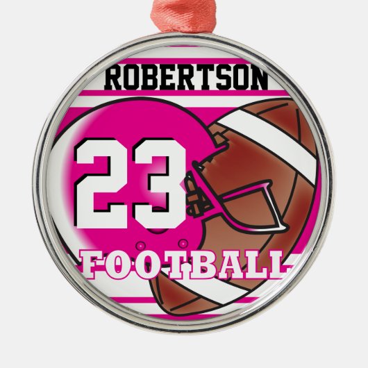 Hot-roze en wit Football Metalen Ornament (Voorkant)