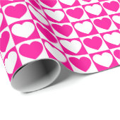 Hot-roze en wit geborduurd patroon met hart cadeaupapier (Rol Hoek)