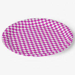 Hot roze en wit geruit papier Borden Papieren Bordje