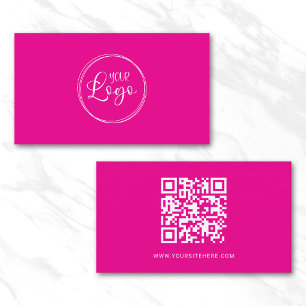 Hot Roze en Wit Logo Minimalistische QR-code Visitekaartje