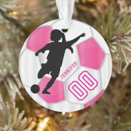 Hot-roze en wit Persoonlijk Meisje Voetbalspeler Ornament
