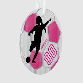 Hot-roze en wit Persoonlijk Meisje Voetbalspeler Ornament (voorkant)