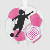 Hot-roze en wit Persoonlijk Meisje Voetbalspeler Ornament (achterkant)