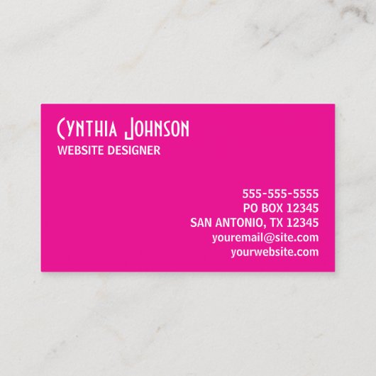 Hot Roze en Wit Retro Bold Visitekaartje (Achterkant)