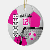 Hot-roze en wit Voetbal Keramisch Ornament (Links)