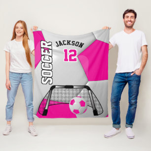 Hot-roze en wit Voetbal met DIY-tekst Fleece Deken