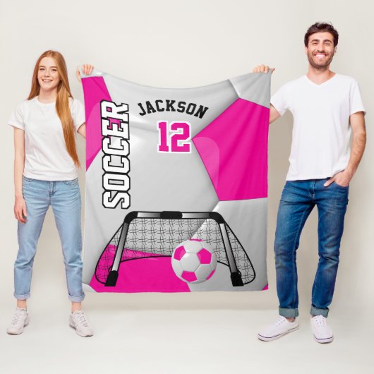 Hot-roze en wit Voetbal met DIY-tekst Fleece Deken (In situ)