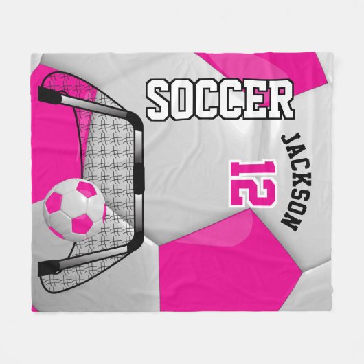 Hot-roze en wit Voetbal met DIY-tekst Fleece Deken (Voorkant (Horizontaal))