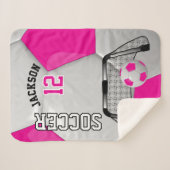 Hot-roze en wit Voetbal met DIY-tekst Sherpa Deken (Voorkant (horizontaal))