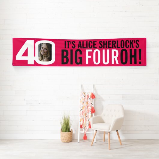 Hot-roze en witte 40e verjaardag banner (Insitu)