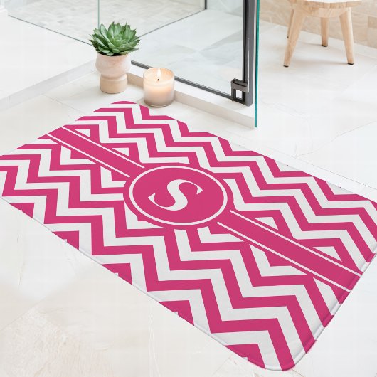 Hot roze en witte Chevron monogram Badmat