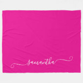 Hot Roze en Witte Girly Swash Handtekening Naam Fleece Deken (Voorkant (Horizontaal))