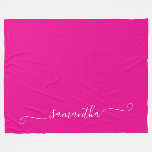 Hot Roze en Witte Girly Swash Handtekening Naam Fleece Deken (Voorkant (Horizontaal))
