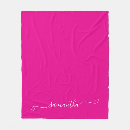 Hot Roze en Witte Girly Swash Handtekening Naam Fleece Deken (Voorkant)