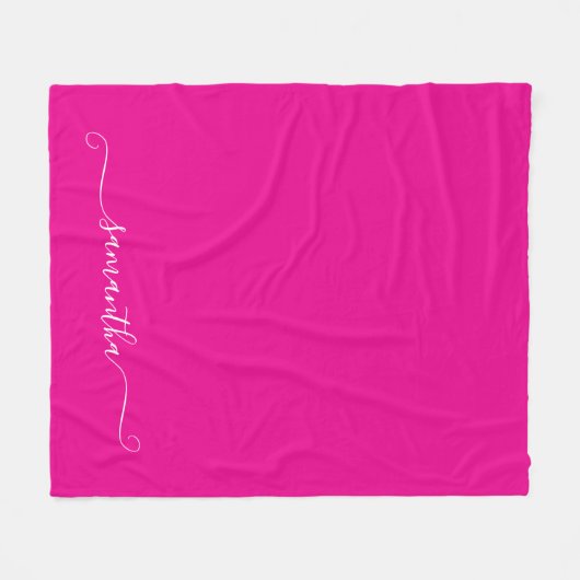 Hot Roze en Witte Girly Swash Handtekening Naam Fleece Deken (Voorkant (Horizontaal))