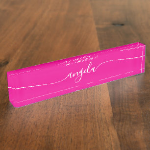 Hot Roze en Witte Glam Handtekening Naambordje