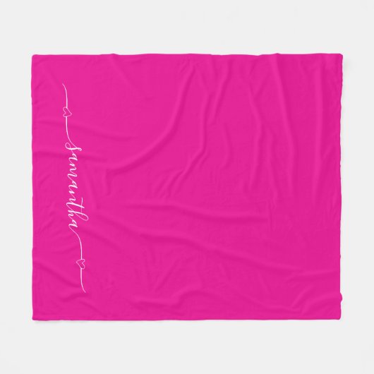 Hot Roze en Witte Hart Swash Handtekening Naam Fleece Deken (Voorkant (Horizontaal))