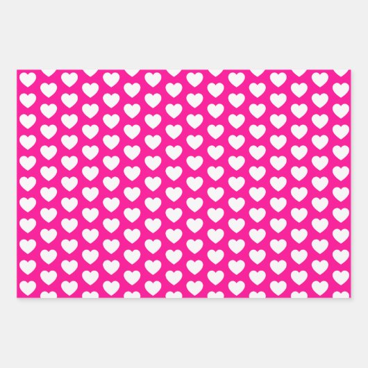 Hot-roze en witte harten inpakpapier vel (Voorkant 2)