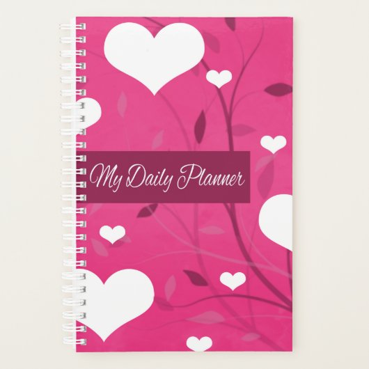 Hot roze en witte harten planner (Voorkant)
