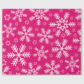 Hot-roze en witte kerstsnowflakes cadeaupapier (Vlak)
