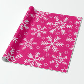 Hot-roze en witte kerstsnowflakes cadeaupapier (Uitgerold)