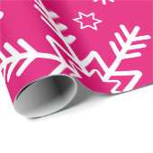 Hot-roze en witte kerstsnowflakes cadeaupapier (Rol Hoek)