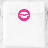 Hot-roze en witte lipstick ronde sticker (Tas)