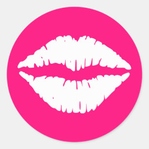 Hot-roze en witte lipstick ronde sticker