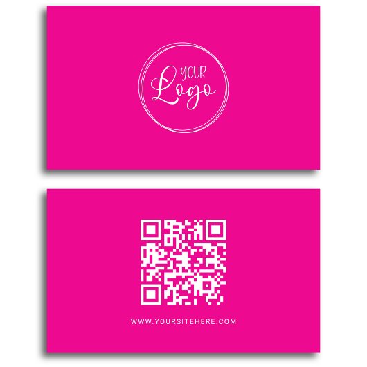 Hot Roze en Witte Logo Minimalistische QR-code Visitekaartje