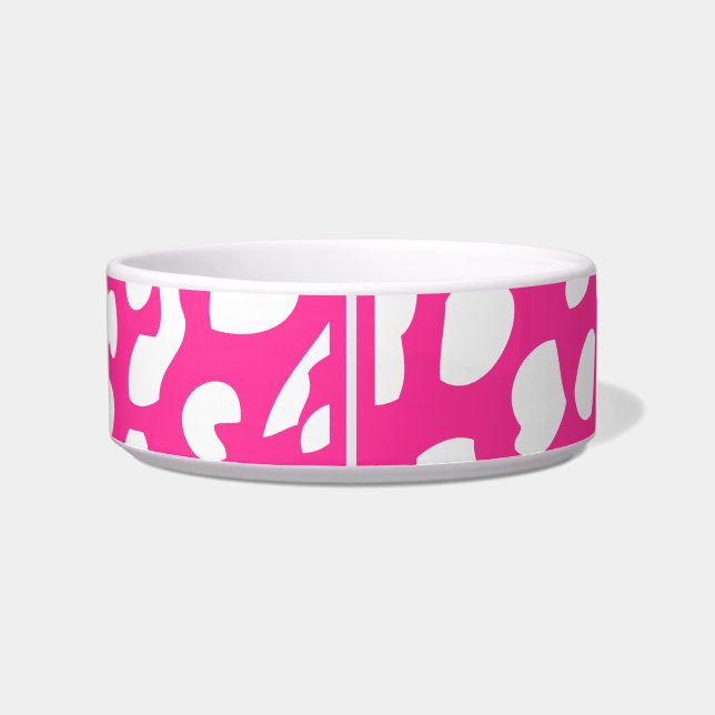 Hot-roze en witte luipaard voerbakje (Achterkant)