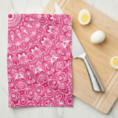 Hot Roze en Witte Mandala Patroon Theedoek (Quarter Fold)