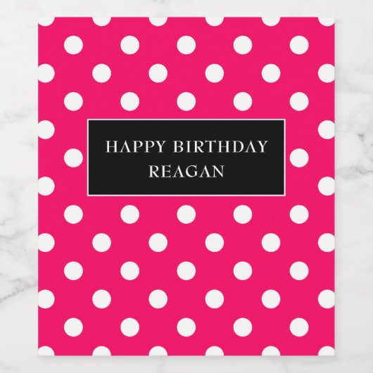 Hot-roze en witte polka dot met zwart wijn etiket (Enkel label)