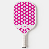 Hot Roze en Witte Polka Dot Monogram Pickleball Paddle (Achterkant)