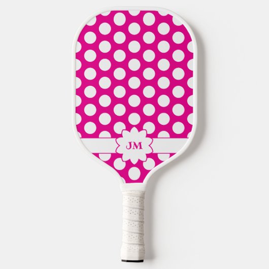 Hot Roze en Witte Polka Dot Monogram Pickleball Paddle (Achterkant)