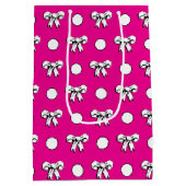 Hot Roze en Witte Polka Dots met Bogen Medium Cadeauzakje (Achterkant)