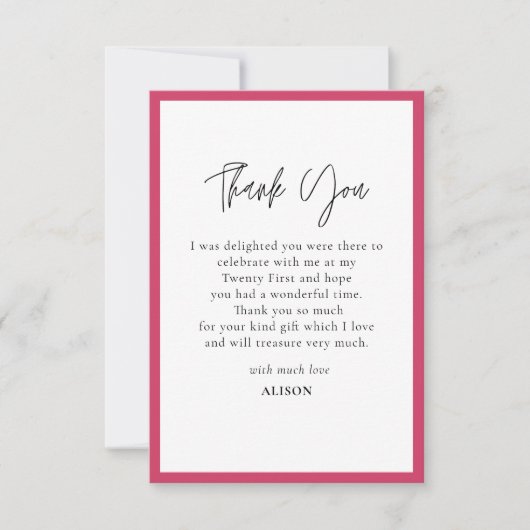 Hot-roze en witte rand bedankkaart (Voorkant)