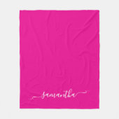 Hot Roze en Witte Ribbon Swash Handtekening Naam Fleece Deken (Voorkant)