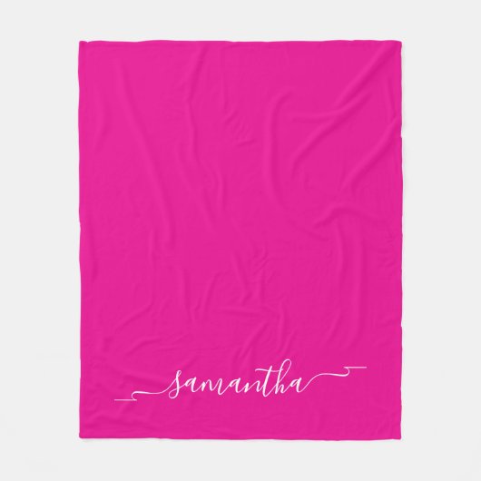 Hot Roze en Witte Ribbon Swash Handtekening Naam Fleece Deken (Voorkant)