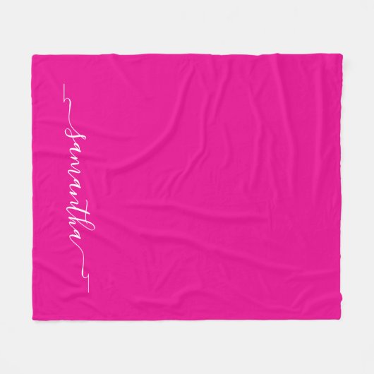 Hot Roze en Witte Ribbon Swash Handtekening Naam Fleece Deken (Voorkant (Horizontaal))