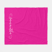 Hot Roze en Witte Schattigee Krulhandtekening Naam Fleece Deken (Voorkant (Horizontaal))