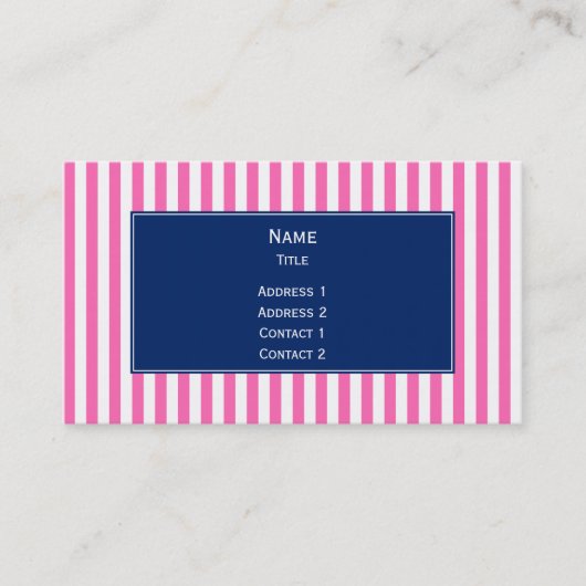 Hot-roze en witte strepen met Royal Blue Visitekaartje (Voorkant)