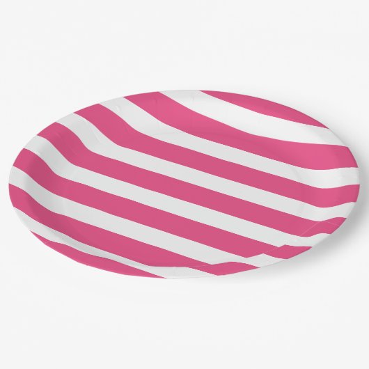 Hot-roze en witte strepen papieren bordje (Gekanteld)