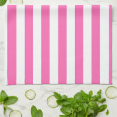 Hot-roze en witte strepen theedoek (Gevouwen)