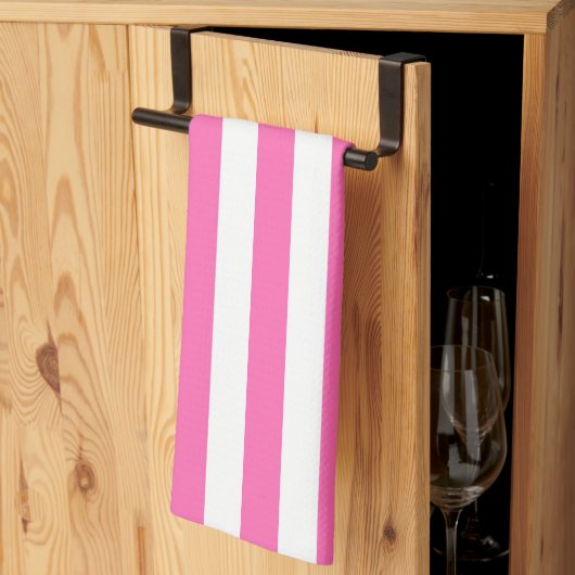 Hot-roze en witte strepen theedoek (Derde Gevouwen)